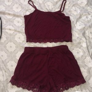 Burgundy top & bottom pj set.